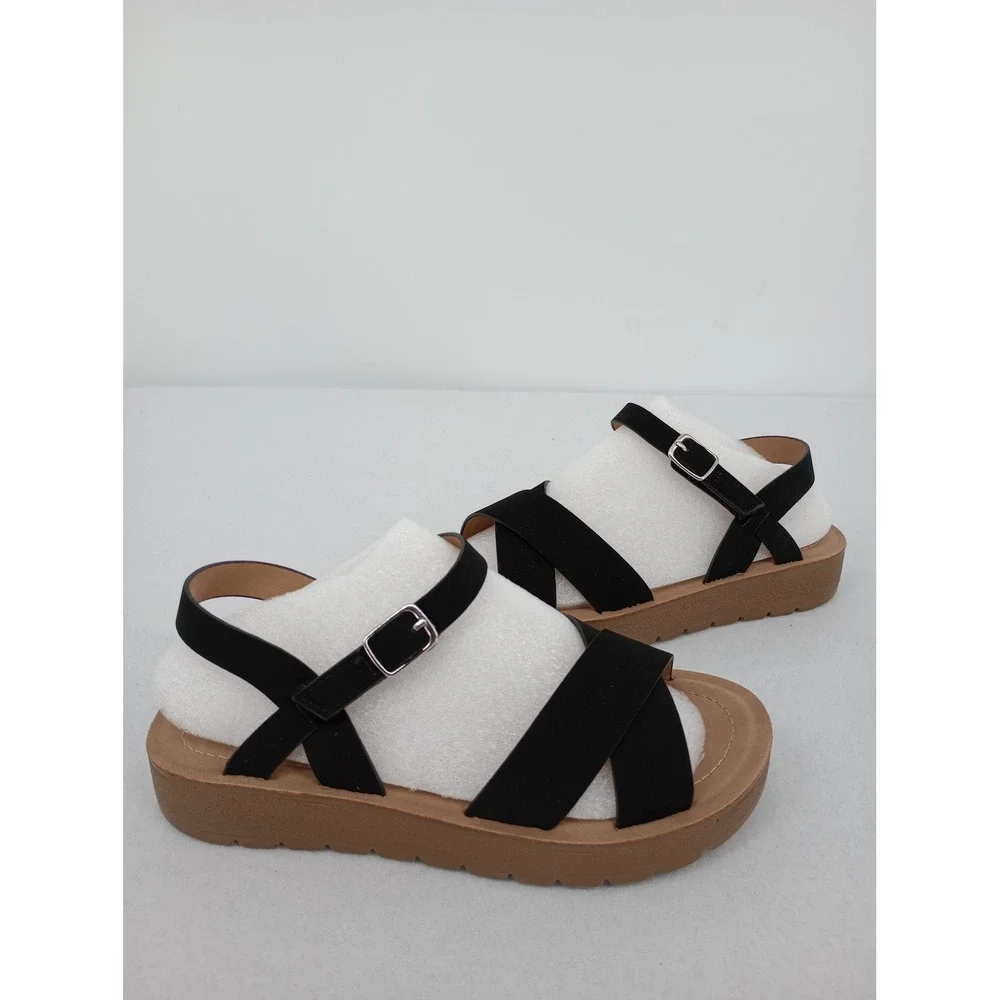 Soda Chester-IIS Platform Sandals Kids Size 2M Black Strappy Buckle